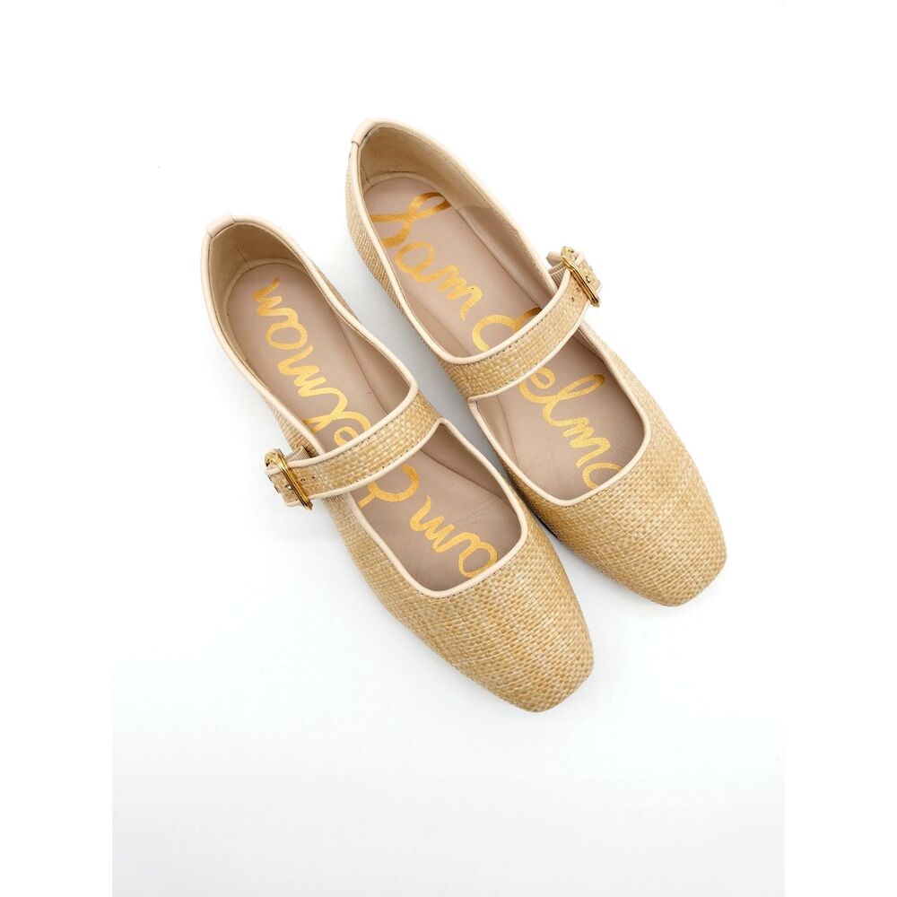 Sam Edelman Michaela Size 6.5 M Bleached Beechwood Raffia Weave Mary Jane Flats